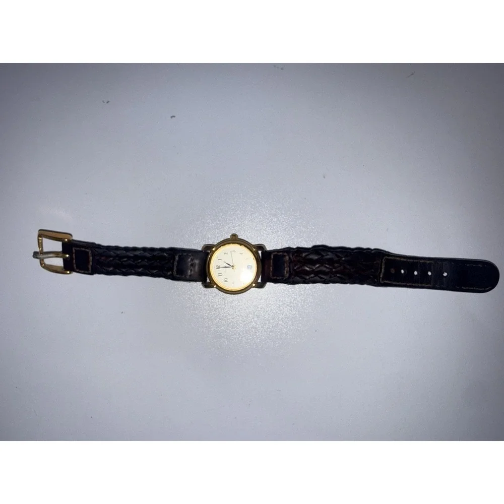 Eddie Bauer Women's Watch Braided Leather Band‎ Brown Needs New Battery